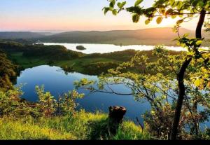 a view of a lake in the middle of a field at Appartement T2 bis à morbier in Morbier +1 photo