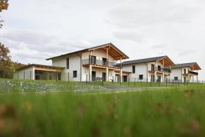 a row of houses in a field with grass at Sonnendörfl in Poppendorf im Burgenland