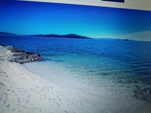 賽蓋然基卡的住宿－Resort due gatte Pinky Trogir，享有蓝色海水的海滩景色