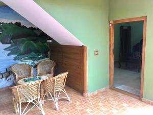 Panthalams Homestay في تيكادي: غرفه فيها كراسي وطاولة ودهان