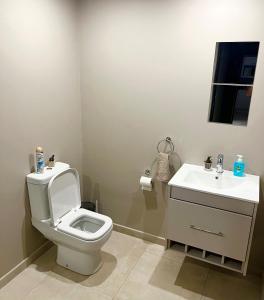 a bathroom with a toilet and a sink at Annexure A - Lovely brand new 2 bedroom flat in Groenkloof in Pretoria