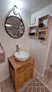 ein Bad mit einem Waschbecken und einem Spiegel in der Unterkunft Appartement proche gare et centre-ville d'Amiens in Rivery
