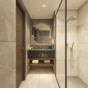 伊斯坦布尔Arts Hotel Taksim的带淋浴和水槽的浴室
