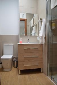 豐東的住宿－La Casa de la Buhardilla，浴室设有卫生间和带镜子的盥洗盆