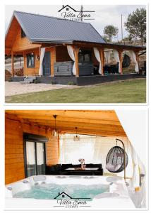 two pictures of a house with a hot tub at Villa Ema in Pale