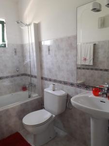 La salle de bains est pourvue de toilettes blanches et d'un lavabo. dans l'établissement Vila Paradise Sea & Swimming Pool View, à Beirona