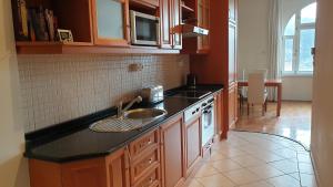 a kitchen with a sink and a counter top at Danube View in Budapest