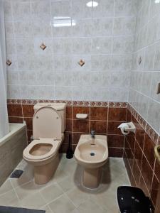 a bathroom with a toilet and a bidet at Oasis Hostel in Abu Dhabi