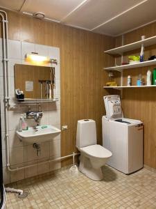 łazienka z toaletą i umywalką w obiekcie Kotimaailma, Hostel Kivikkotie (room 6) w mieście Vantaa