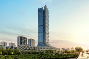 銀川市にあるJW Marriott Hotel Yinchuanの高層ビルの描写