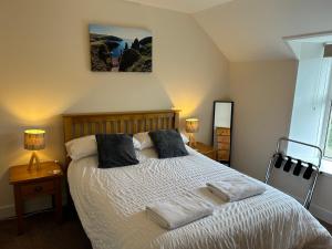 a bedroom with a bed with two pillows on it at St Magnus Self Catering Lerwick in Lerwick