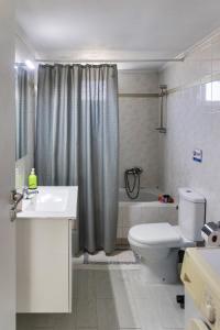 a bathroom with a toilet and a sink and a shower at Marilis House, private swimming pool, south beach, mountain view in Árdhaktos
