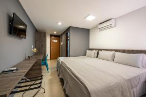 a hotel room with a large bed and a television at Hotel Mais1 in Campina Grande