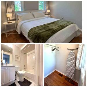 two pictures of a bedroom with a bed and a bathroom at Charming Home in Prime Location North of Toronto in Richmond Hill