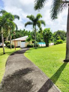a walkway in a park with palm trees at les Aliceas appartement cosy in Baie-Mahault