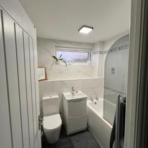 a bathroom with a toilet and a sink and a tub at Bree and Geesi in Birmingham +17 photos