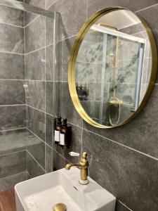 een badkamer met een wastafel en een spiegel bij Kyoto Rooms Winchester in Winchester