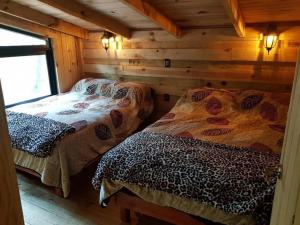 - une chambre avec 2 lits dans une cabane en rondins dans l'établissement Cabaña en sueño Mazamitla, à Mazamitla