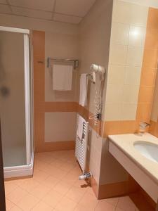 a bathroom with a shower and a sink at Hotel Corte Quadri in Lonigo