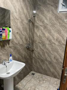 a bathroom with a sink and a shower at Hostel Divan in Yerevan
