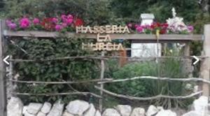 un jardín con flores y una valla de madera en Wildcamp Resort Masseria la Murgia Unterkunft in einem Wohnwagen, en Rimbach