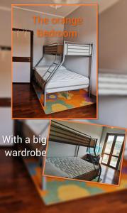 2 foto di un letto a castello con un grande armadio di Delponte Residence a Rocchetta Tanaro