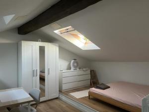 een slaapkamer met een bed en een dakraam bij Console Camprini Rooms & Apartments in Faenza