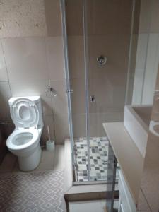 a bathroom with a toilet and a glass shower at Tshidiso Guesthouse in Centurion