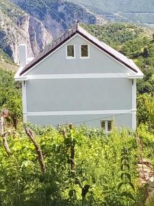 ein weißes Haus mit einem Berg im Hintergrund in der Unterkunft Mountain Majesty 