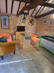 un soggiorno con parete in pietra di Family friendly house with a swimming pool Benkovac, Zagora - 21720 a Benkovac (Bencovazzo)