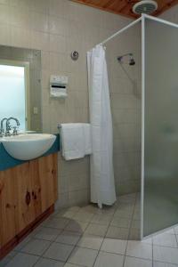 a bathroom with a sink and a shower and a sink at Coonawarra Units in Coonawarra