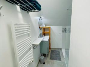 a small bathroom with a sink and a shower at Gîte à Luzillé avec jardin privé et climatisation - FR-1-381-532 in Luzillé +28 photos