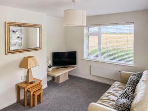 een woonkamer met een bank en een televisie bij Acres View in Hoveringham
