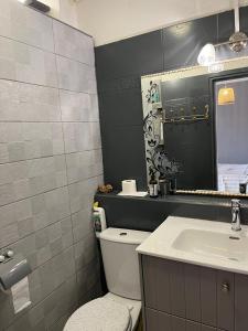 a bathroom with a toilet and a sink at Studio 14 proche GRR2 97400 in Saint-Denis