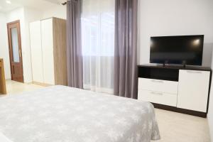 a bedroom with a bed and a flat screen tv at HAPPY ROOM in Granadilla de Abona