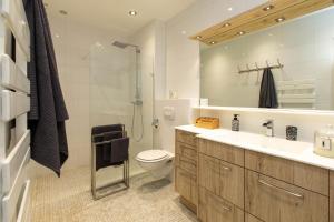a bathroom with a toilet and a sink and a shower at La VILLA du Reims in Colmar