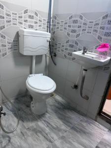 a bathroom with a toilet and a sink at New Mahira Dormitory in Mumbai