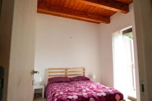 een slaapkamer met een bed met paarse lakens en een raam bij Il Giardino dei Limoni - Leporano Marina (TA) in Leporano Marina