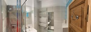 a bathroom with a shower and a sink and a toilet at Villa Harmonie in Ahlbeck +138 photos