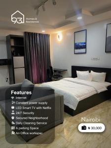 um quarto de hotel com uma cama e uma placa que diz falha na alimentação de corrente de restrição em 93 Homes and Residence (Shortlet Apartment in Abuja) em Abuja