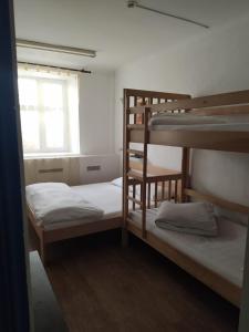 two bunk beds in a room with a window at Cool Traveler in Kyiv