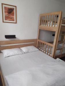 a bedroom with a bunk bed and a ladder at Cool Traveler in Kyiv