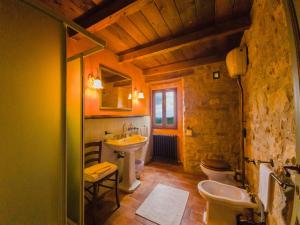 a bathroom with a sink and a toilet at Marzanella in Tredozio