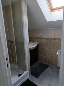 uma casa de banho com um chuveiro e um lavatório. em La Chataigneraie em Vernouillet