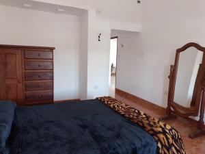 Schlafzimmer mit einem Bett, einer Kommode und einem Spiegel in der Unterkunft La Casona in San Pedro de Jujuy