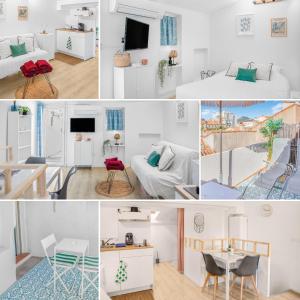 a collage of photos of a room at L'oiseau Bleu in Aubagne