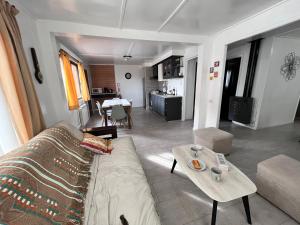 ein Wohnzimmer mit einem Sofa und einem Tisch in der Unterkunft Tierra de Canoeros in Ushuaia