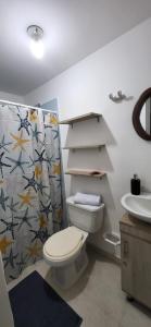 un baño con inodoro y lavabo en Santa Marta Ciudad Dos Veces Santa, en Santa Marta