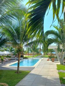 索里托斯的住宿－Departamento en Primera Fila 306，游泳池旁的棕榈树