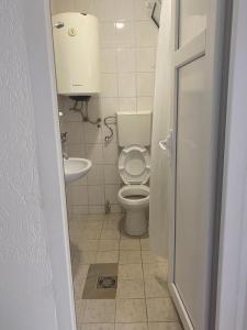 a small bathroom with a toilet and a sink at Apartments Mušović in Bar